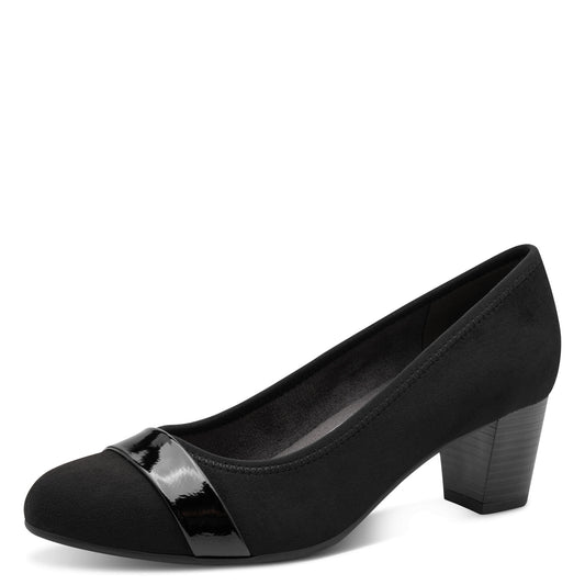 Jana Shoes 8-22467-42 009 H Fit Black/Black Patent Slip On Block Heels