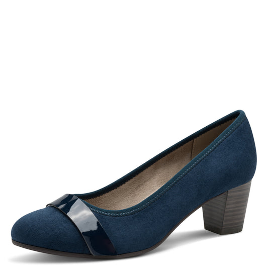 Jana Shoes 8-22467-42 881 H Fit Navy/Navy Patent Slip On Block Heels