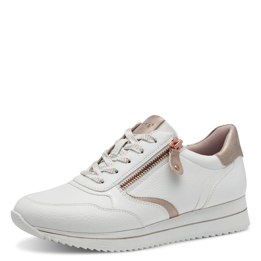 Jana Shoes 8-23774-43 152 White & Rose Gold Sneakers with Zip