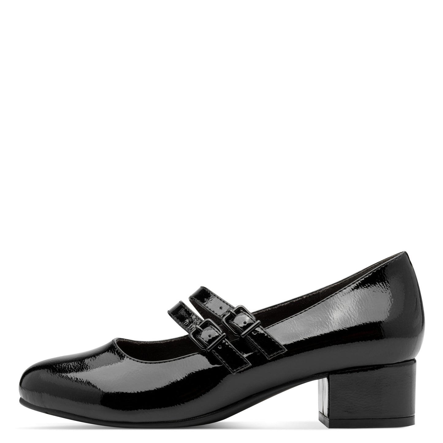 Jana Shoes 8-24366-45 018 H Fit Black Patent Block Heel Mary Jane Shoes- Vegan