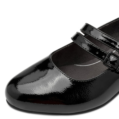 Jana Shoes 8-24366-45 018 H Fit Black Patent Block Heel Mary Jane Shoes- Vegan