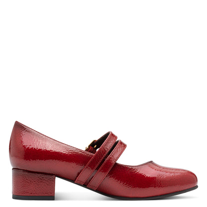 Jana Shoes 8-24366-45 567 H Fit Fire Red Patent Block Heel Mary Jane Shoes - Vegan