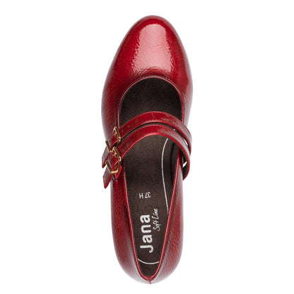 Jana Shoes 8-24366-45 567 H Fit Fire Red Patent Block Heel Mary Jane Shoes - Vegan