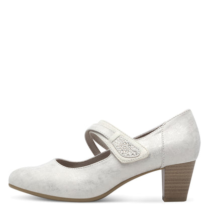 Jana Shoes 8-24464-42 499 Beige/Gold Block Heels with Velcro Strap