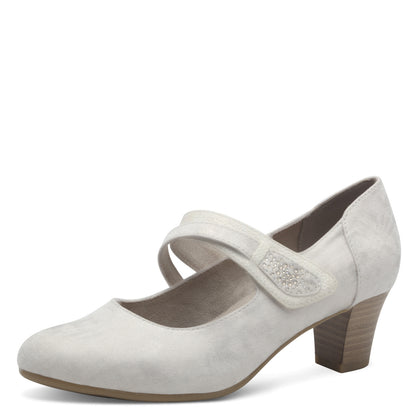 Jana Shoes 8-24464-42 499 Beige/Gold Block Heels with Velcro Strap