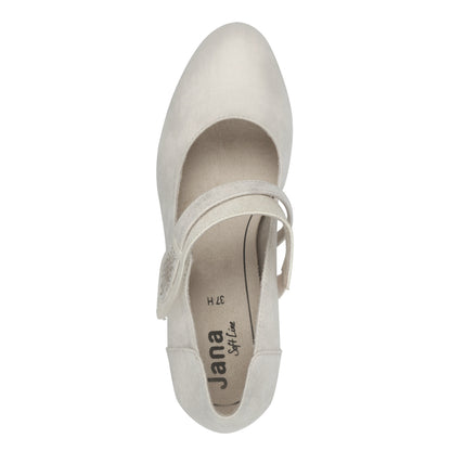 Jana Shoes 8-24464-42 499 Beige/Gold Block Heels with Velcro Strap
