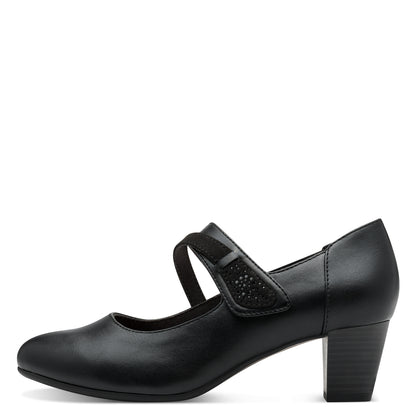 Jana Shoes 8-24465-43 001 H Fit Black Velcro Block Heels - Vegan