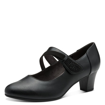 Jana Shoes 8-24465-43 001 H Fit Black Velcro Block Heels - Vegan