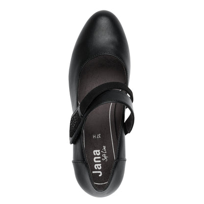 Jana Shoes 8-24465-43 001 H Fit Black Velcro Block Heels - Vegan