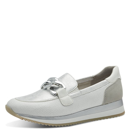 Jana Shoes 8-24766-42 191 White/Silver Met Chain Slip On Moccasins