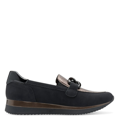 Jana Shoes 8-24766-43 020 H Fit Black/Pewter Chain Slip On Moccasins