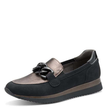 Jana Shoes 8-24766-43 020 H Fit Black/Pewter Chain Slip On Moccasins