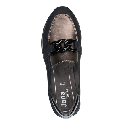 Jana Shoes 8-24766-43 020 H Fit Black/Pewter Chain Slip On Moccasins