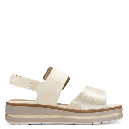 Jana Shoes 8-28266-44-499 Cream Beige/Gold Velcro Sandals with Slingback Strap