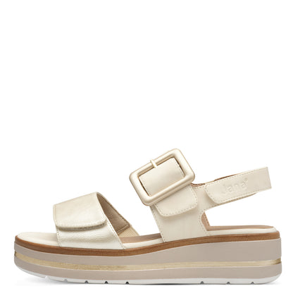 Jana Shoes 8-28266-44-499 Cream Beige/Gold Velcro Sandals with Slingback Strap