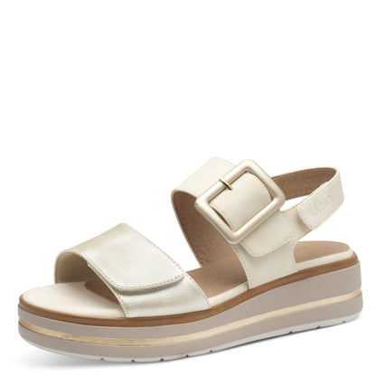 Jana Shoes 8-28266-44-499 Cream Beige/Gold Velcro Sandals with Slingback Strap
