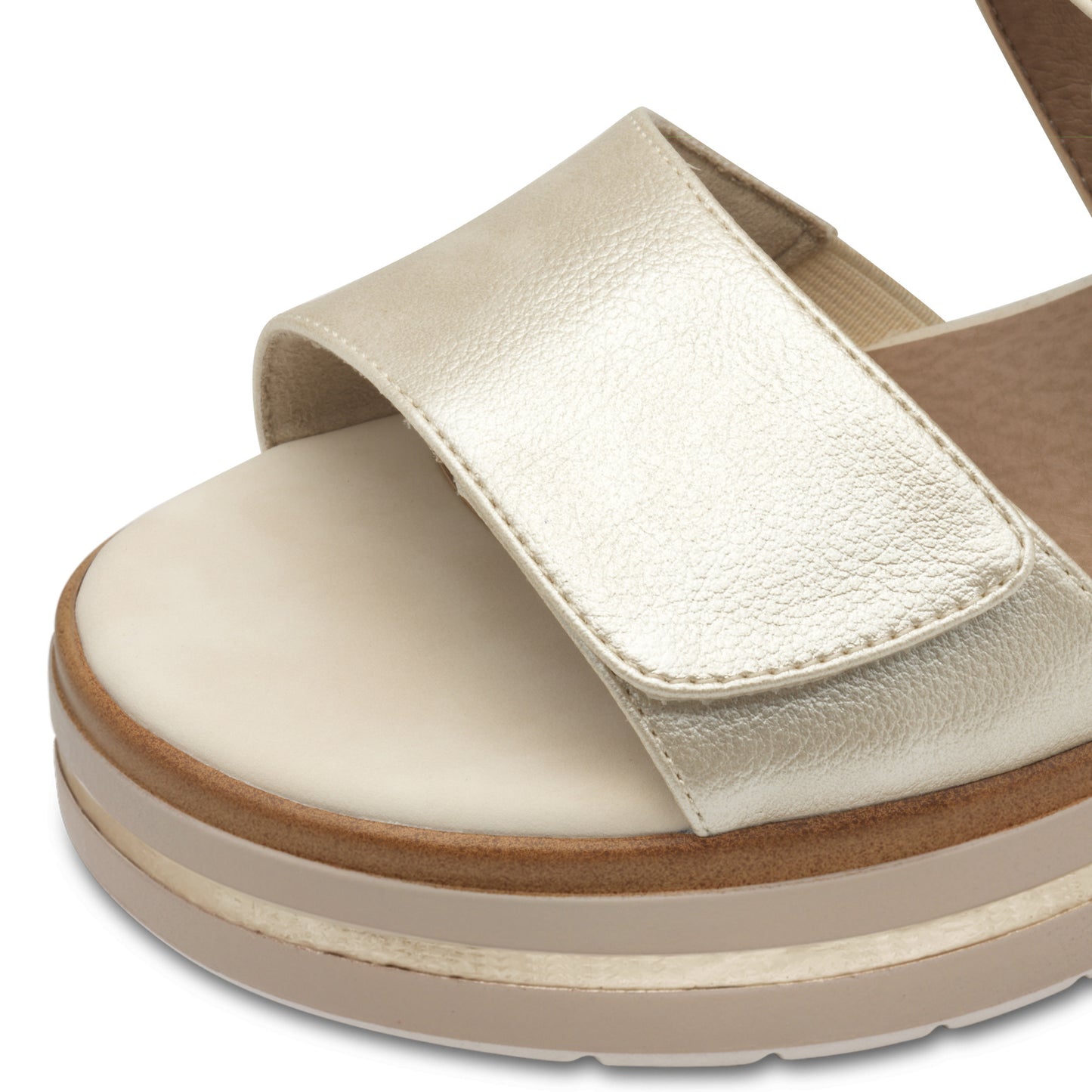 Jana Shoes 8-28266-44-499 Cream Beige/Gold Velcro Sandals with Slingback Strap