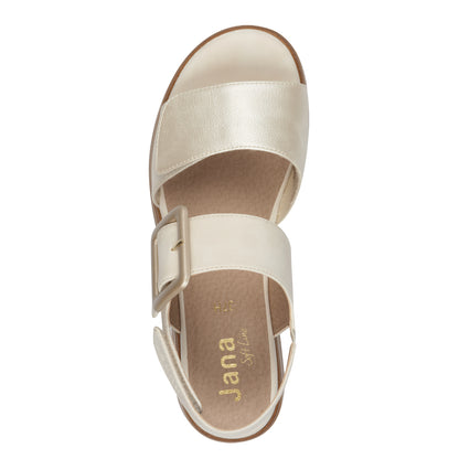 Jana Shoes 8-28266-44-499 Cream Beige/Gold Velcro Sandals with Slingback Strap