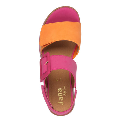 Jana Shoes 8-28266-44-656 Pink & Orange Velcro Sandals with Slingback Strap