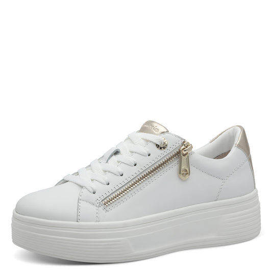 Tamaris Comfort 8-83726-44-108 White Trainers with Gold Zip