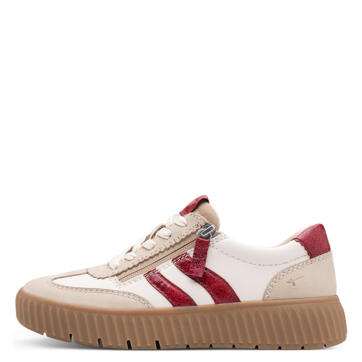 Tamaris Comfort 8-83729-45 435 H Fit Beige & Red Combi Trainers with Zip