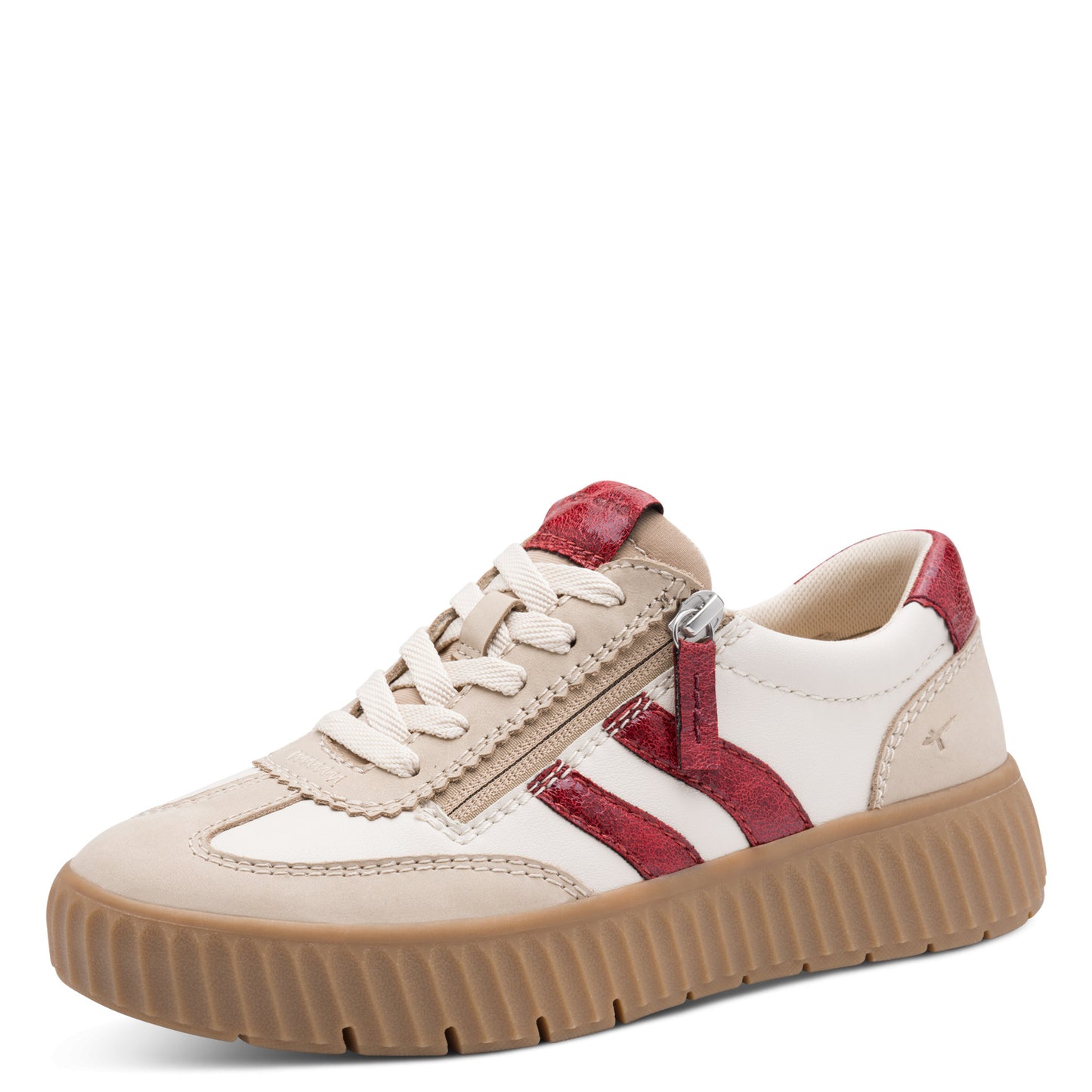 Tamaris Comfort 8-83729-45 435 H Fit Beige & Red Combi Trainers with Zip