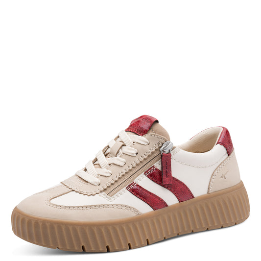 Tamaris Comfort 8-83729-45 435 H Fit Beige & Red Combi Trainers with Zip
