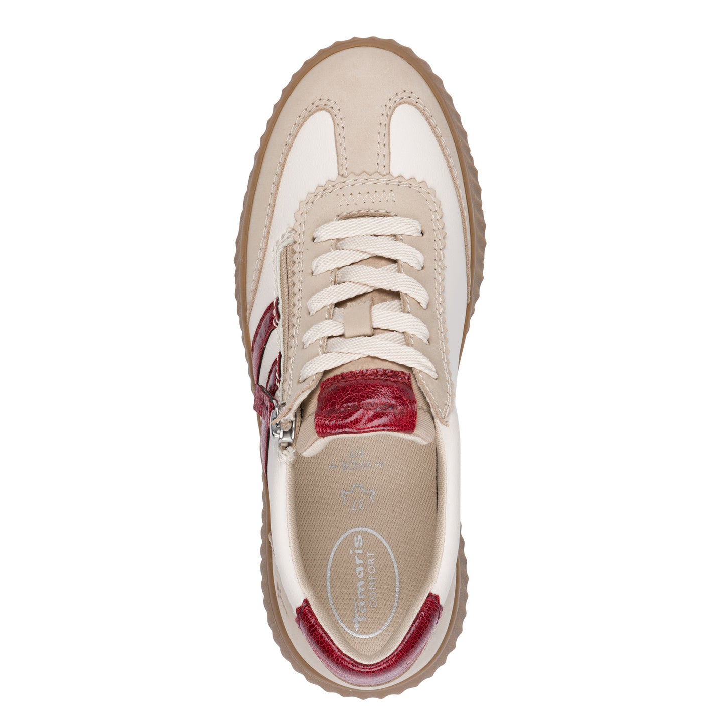 Tamaris Comfort 8-83729-45 435 H Fit Beige & Red Combi Trainers with Zip