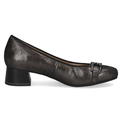 Caprice 9-22304-45 289 Dark Grey Metallic Slip On Block Heel Pumps
