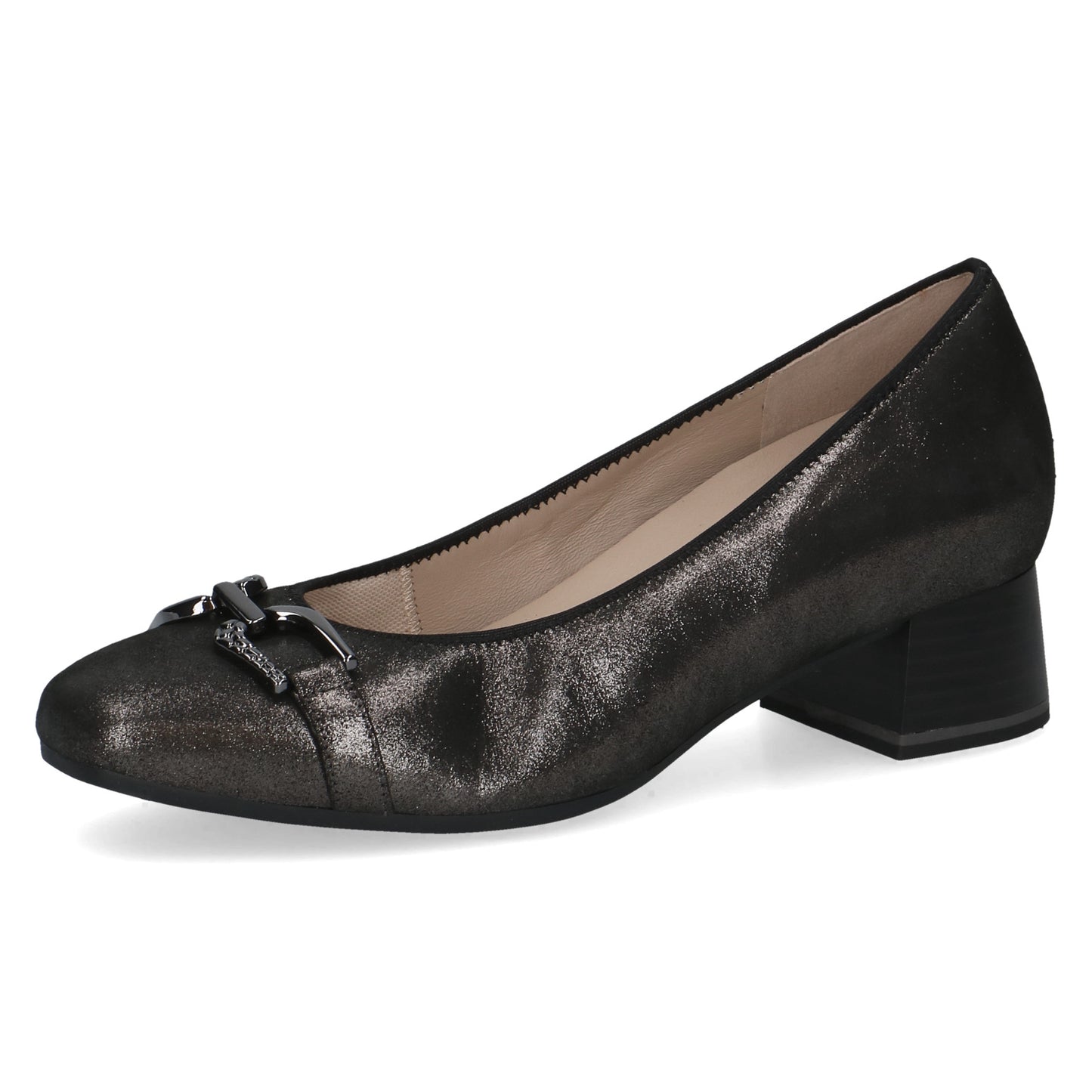 Caprice 9-22304-45 289 Dark Grey Metallic Slip On Block Heel Pumps