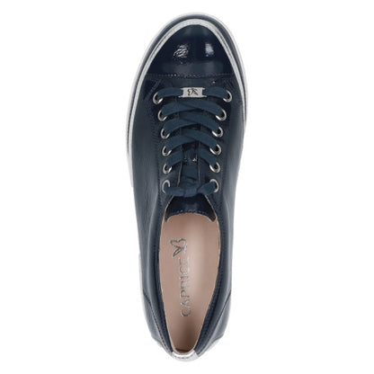Caprice 9-23654-42-880 Navy Patent Lace Trainers