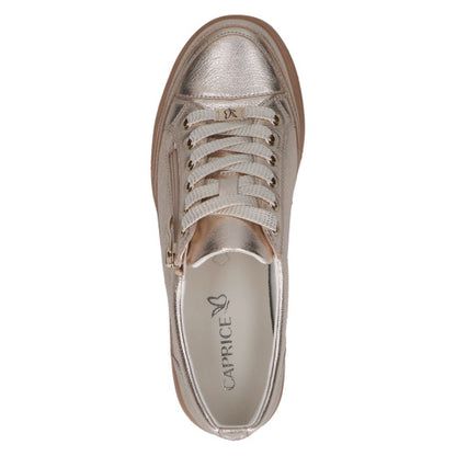 Caprice 9-23706-44-959 Platinum Gold Metallic Lace Trainers with Zip