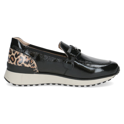 Caprice 9-24700-43 017 Black Naplak Patent Slip On Shoes with Leopard Heel