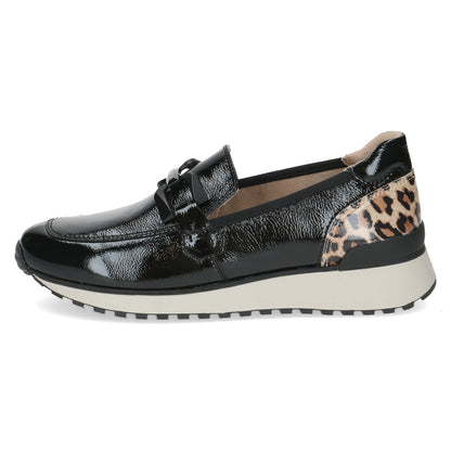Caprice 9-24700-43 017 Black Naplak Patent Slip On Shoes with Leopard Heel