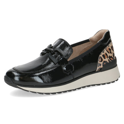 Caprice 9-24700-43 017 Black Naplak Patent Slip On Shoes with Leopard Heel
