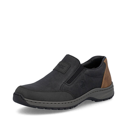 Rieker 03354-06 Black H Fit Slip On Shoes with Brown Heel