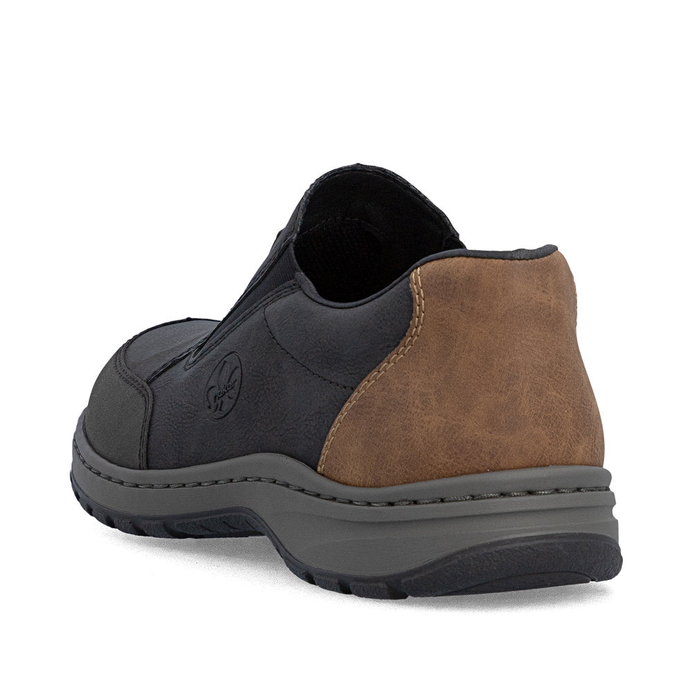 Rieker 03354-06 Black H Fit Slip On Shoes with Brown Heel