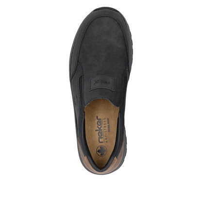 Rieker 03354-06 Black H Fit Slip On Shoes with Brown Heel