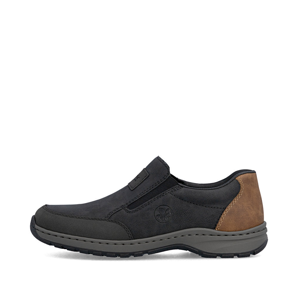 Rieker 03354-06 Black H Fit Slip On Shoes with Brown Heel