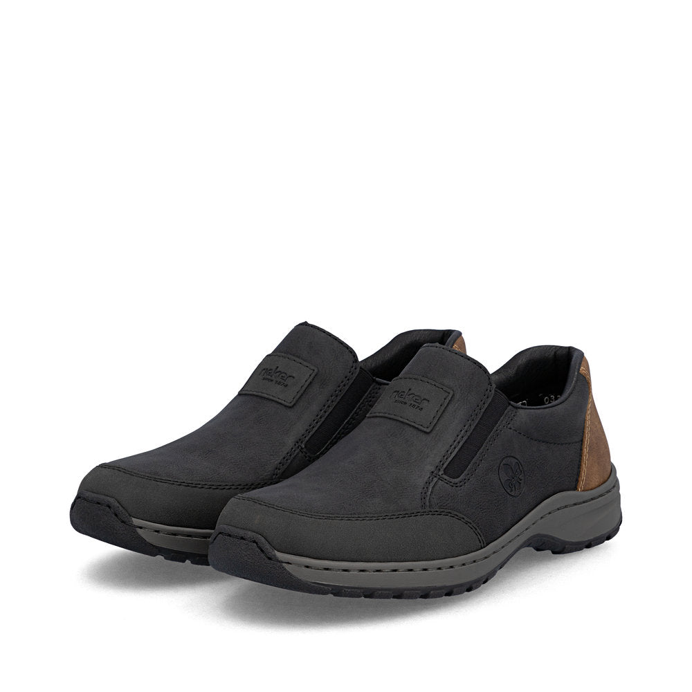 Rieker 03354-06 Black H Fit Slip On Shoes with Brown Heel