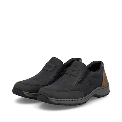 Rieker 03354-06 Black H Fit Slip On Shoes with Brown Heel