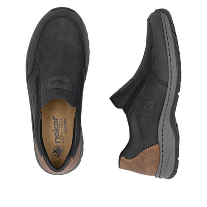 Rieker 03354-06 Black H Fit Slip On Shoes with Brown Heel