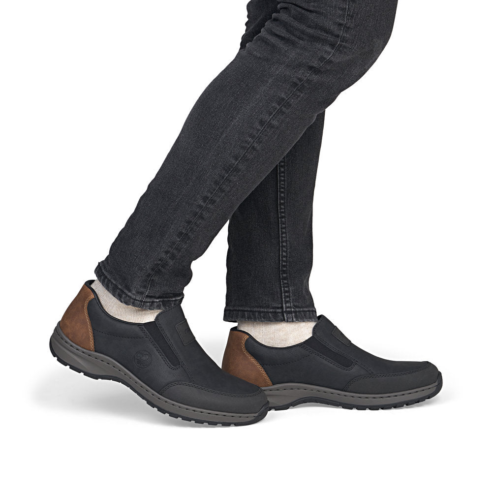 Rieker 03354-06 Black H Fit Slip On Shoes with Brown Heel