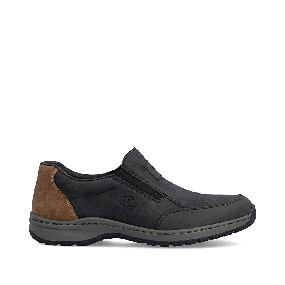 Rieker 03354-06 Black H Fit Slip On Shoes with Brown Heel