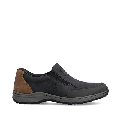Rieker 03354-06 Black H Fit Slip On Shoes with Brown Heel