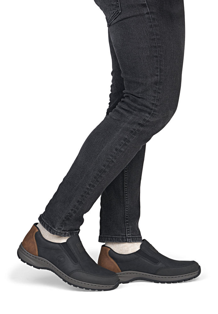 Rieker 03354-06 Black H Fit Slip On Shoes with Brown Heel