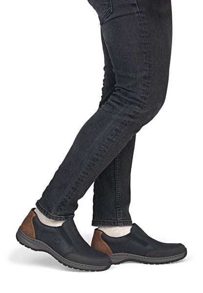 Rieker 03354-06 Black H Fit Slip On Shoes with Brown Heel