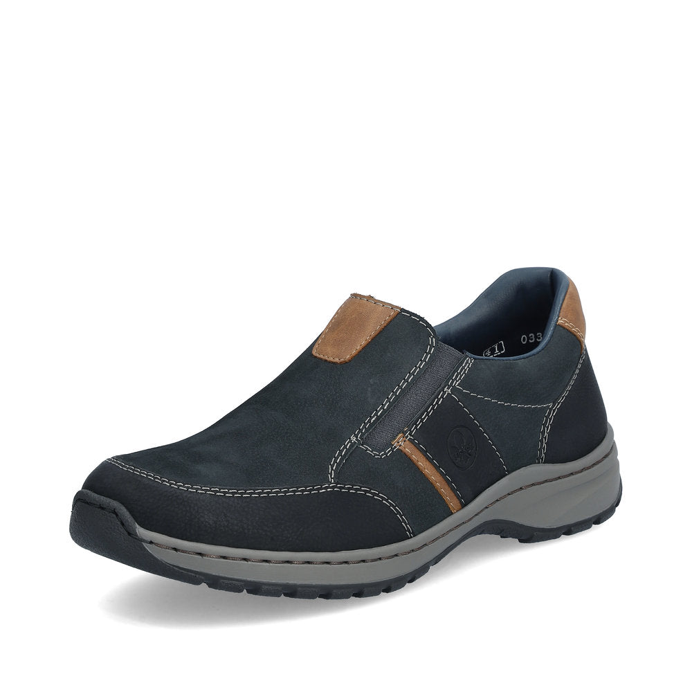 Rieker 03356-15 Navy H Fit Slip On Shoes with Tan Heel