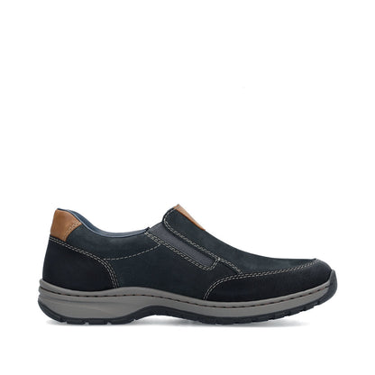 Rieker 03356-15 Navy H Fit Slip On Shoes with Tan Heel