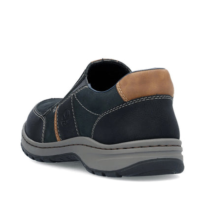 Rieker 03356-15 Navy H Fit Slip On Shoes with Tan Heel